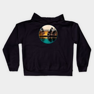 Rustic Lake Reflections Golden Horizon with Trees Kids Hoodie